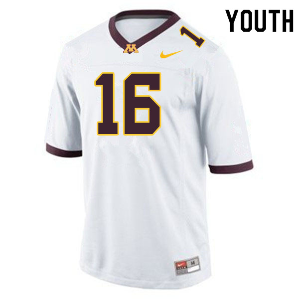 Youth #16 Johnny Santaga Minnesota Golden Gophers College Football Jerseys Sale-White